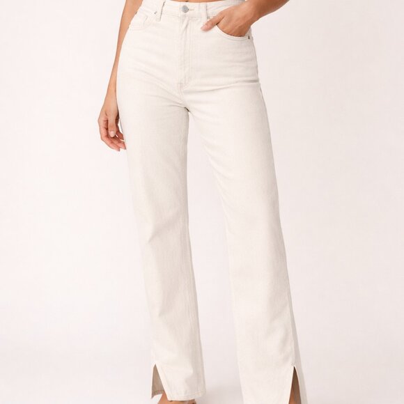 Abercrombie & Fitch Denim - NWT Abercrombie The 90s Straight Ultra High Rise Jeans Cream Split Hem Sz 31/12R